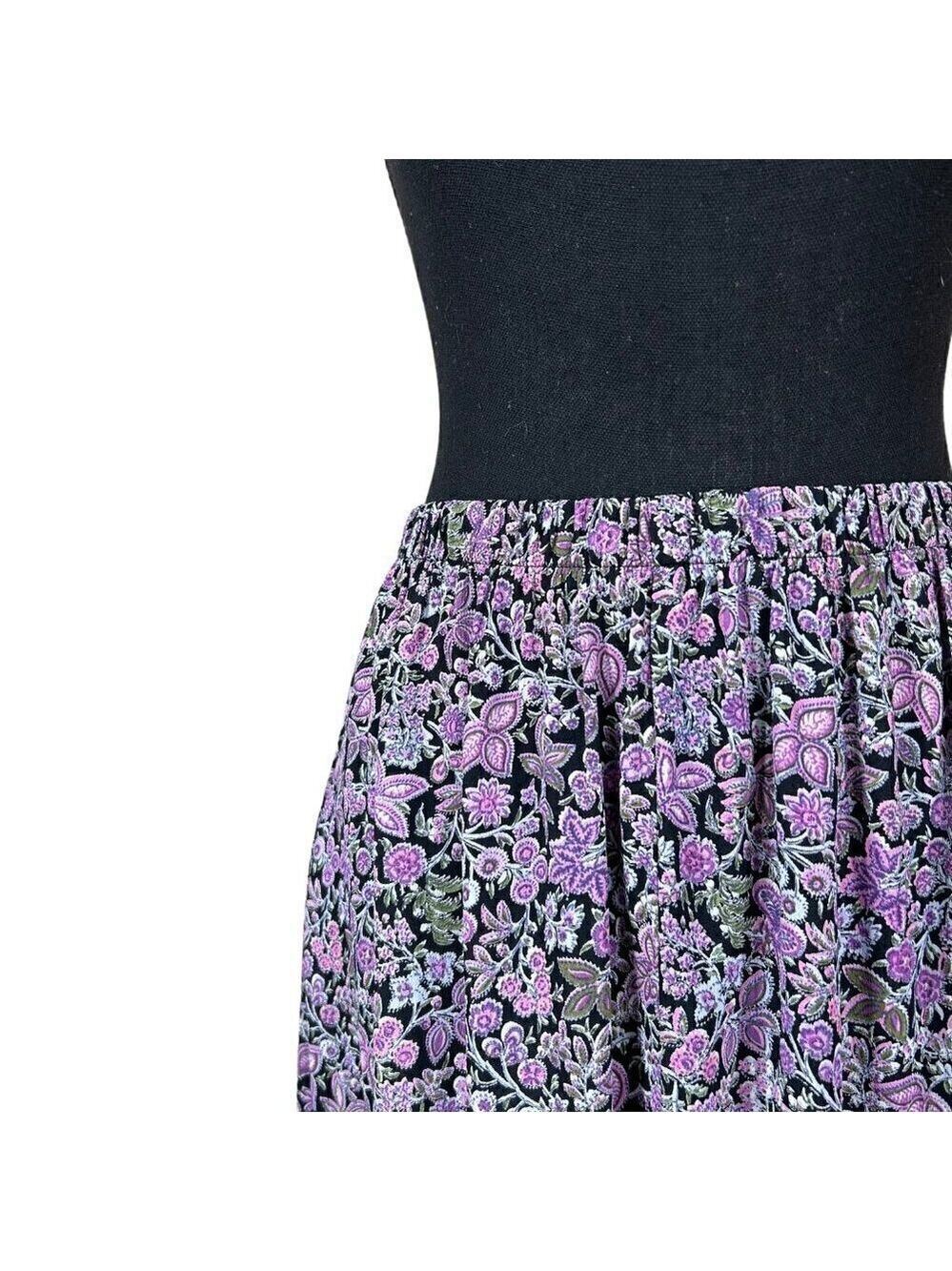 701 Vintage Purple Floral Ruffle Hem Cottagecore Maxi Skirt Size M - Picture 6 of 7